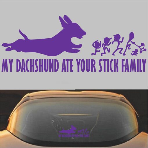 My Dachshund Ate Your Stick Family Decal Sticker Purple