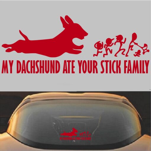 My Dachshund Ate Your Stick Family Decal Sticker Red