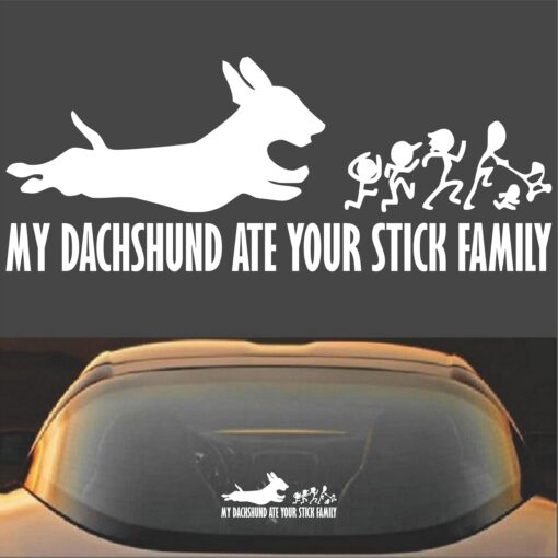 My Dachshund Ate Your Stick Family Decal Sticker White