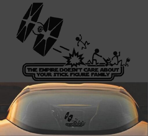 The Empire Doesn't Care About Your Stick Figure Family Funny Star Wars Vinyl Decal Sticker - Image 2