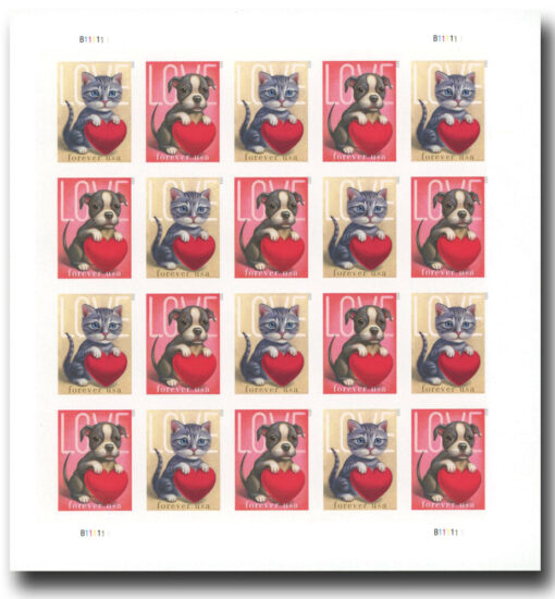 2023 Kitten and Puppy Love Forever Stamp – U.S. #5745-46, 1 Sheet of 20 Self-Adhesive Stamps