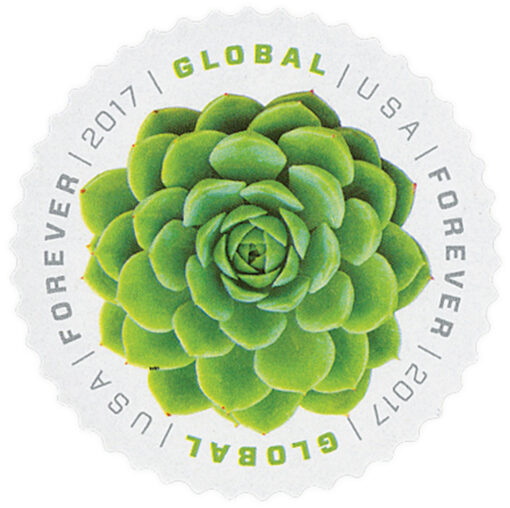 US #5198 2017 Green Succulent Global Forever Stamp – Sheet of 10, featuring vibrant succulent plant design.