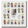 A sheet of 2022 Charles Schulz 100th Birth Anniversary Forever Stamps, featuring 10 different PEANUTS characters with a black-and-white photograph of Charles Schulz in the center.