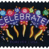 2015 Neon Celebrate Forever Stamp featuring colorful neon fireworks and the word "Celebrate"